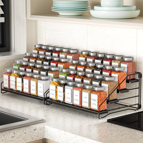 BOIVSHI 4-Tier Spice Rack side view demonstrates adjustable depth for compact cabinet storage.