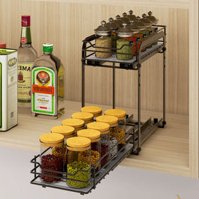 BOIVSHI cabinet-fit spice rack keeps jars accessible on tight shelves.