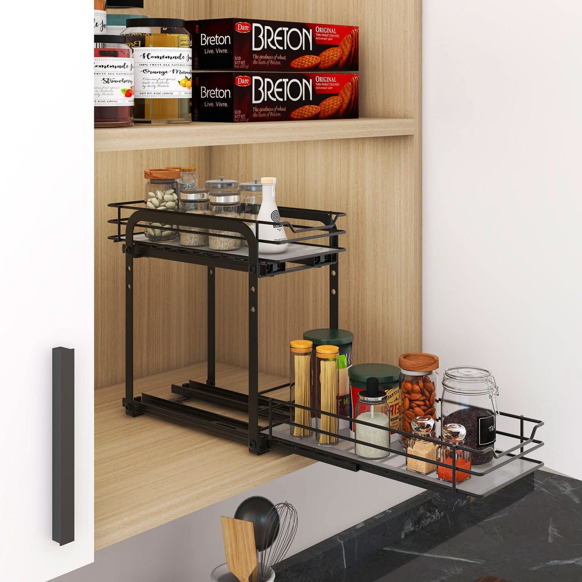 BOIVSHI height-adjustable rack adapts to bottle heights.