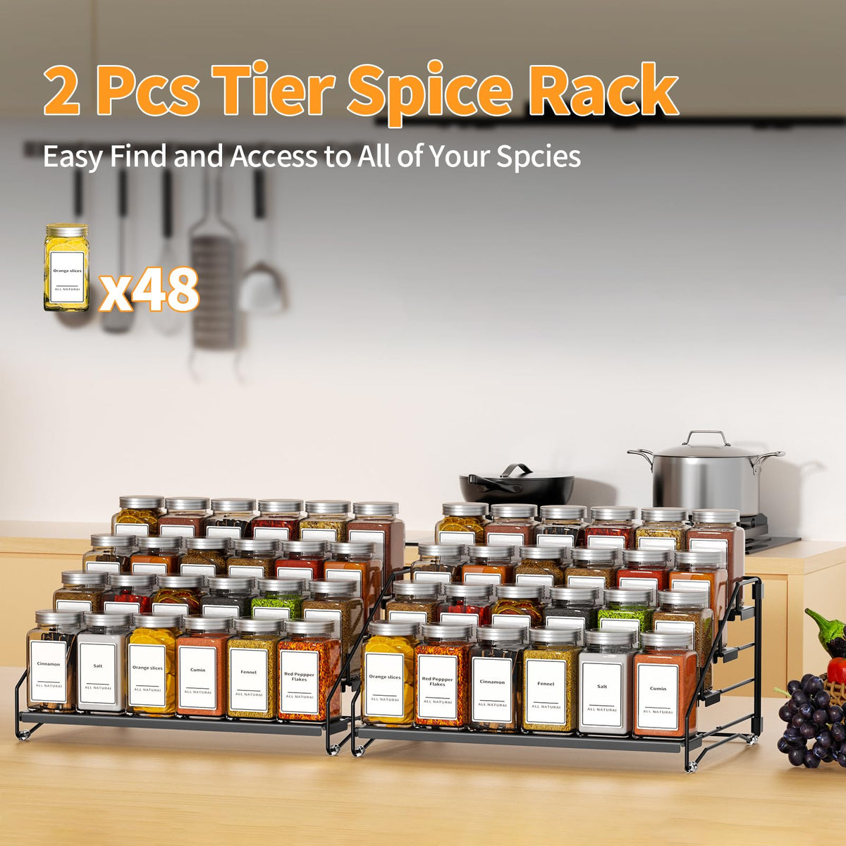 BOIVSHI spice rack in cabinet demonstrates tidy storage and easy reorganization.