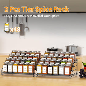 BOIVSHI spice rack in cabinet demonstrates tidy storage and easy reorganization.