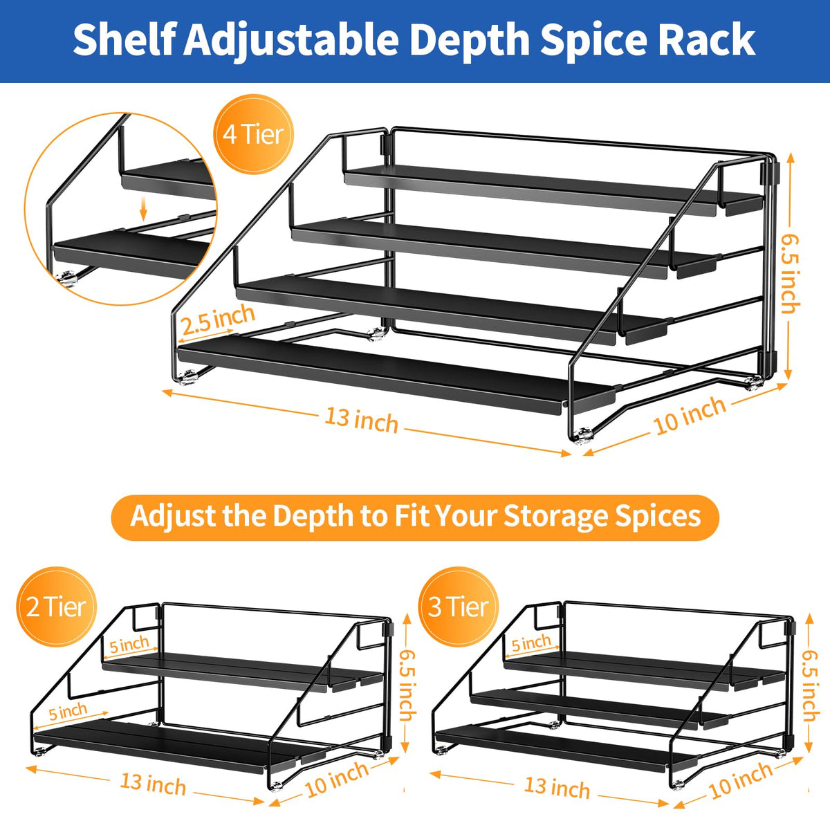BOIVSHI spice rack on countertop offers quick access while cooking.
