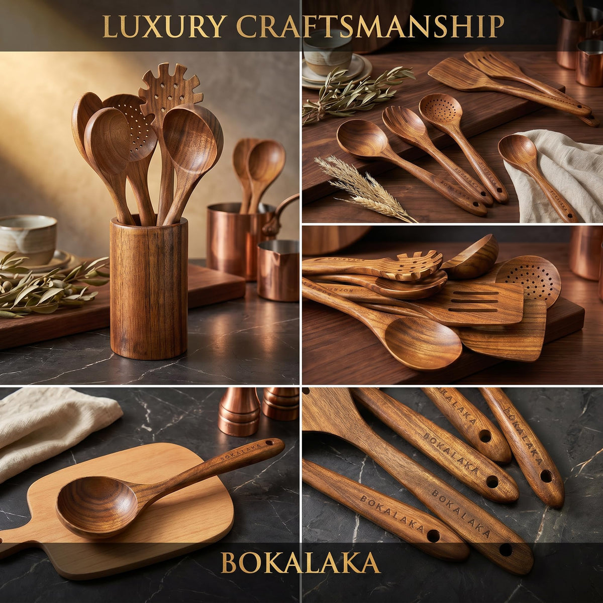 BOKALAKA teak filter spoon designed for precise straining and serving.