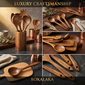 BOKALAKA teak filter spoon designed for precise straining and serving.