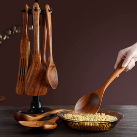 BOKALAKA teak seasoning spoon for precise sauce scooping