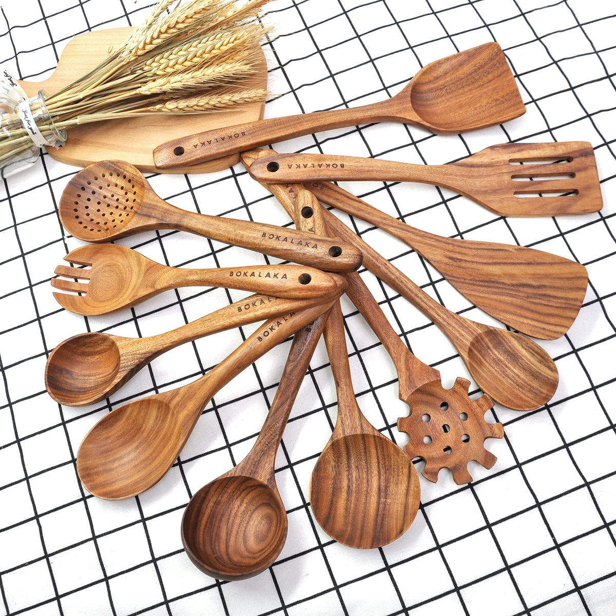 BOKALAKA teak slotted spatula protects non-stick pans while flipping