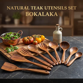 BOKALAKA teak soup spoon offers smooth stirring and heat resistance.