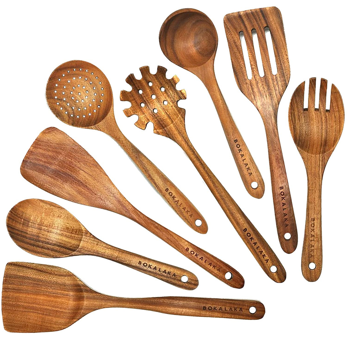 BOKALAKA teak wok-spatula for even heat distribution during stir-fry.
