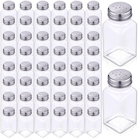 Bokon 48-pack glass salt shakers with stainless lids, ideal for bulk catering.