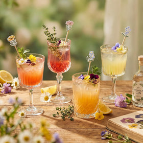 Bokon bamboo picks with wildflower design enhance drinks and appetizers