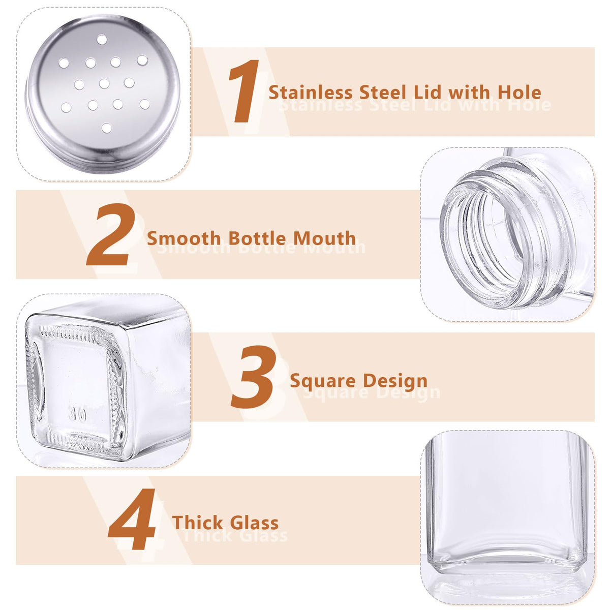 Bokon clear glass salt shaker showing contents in a square bottle design.