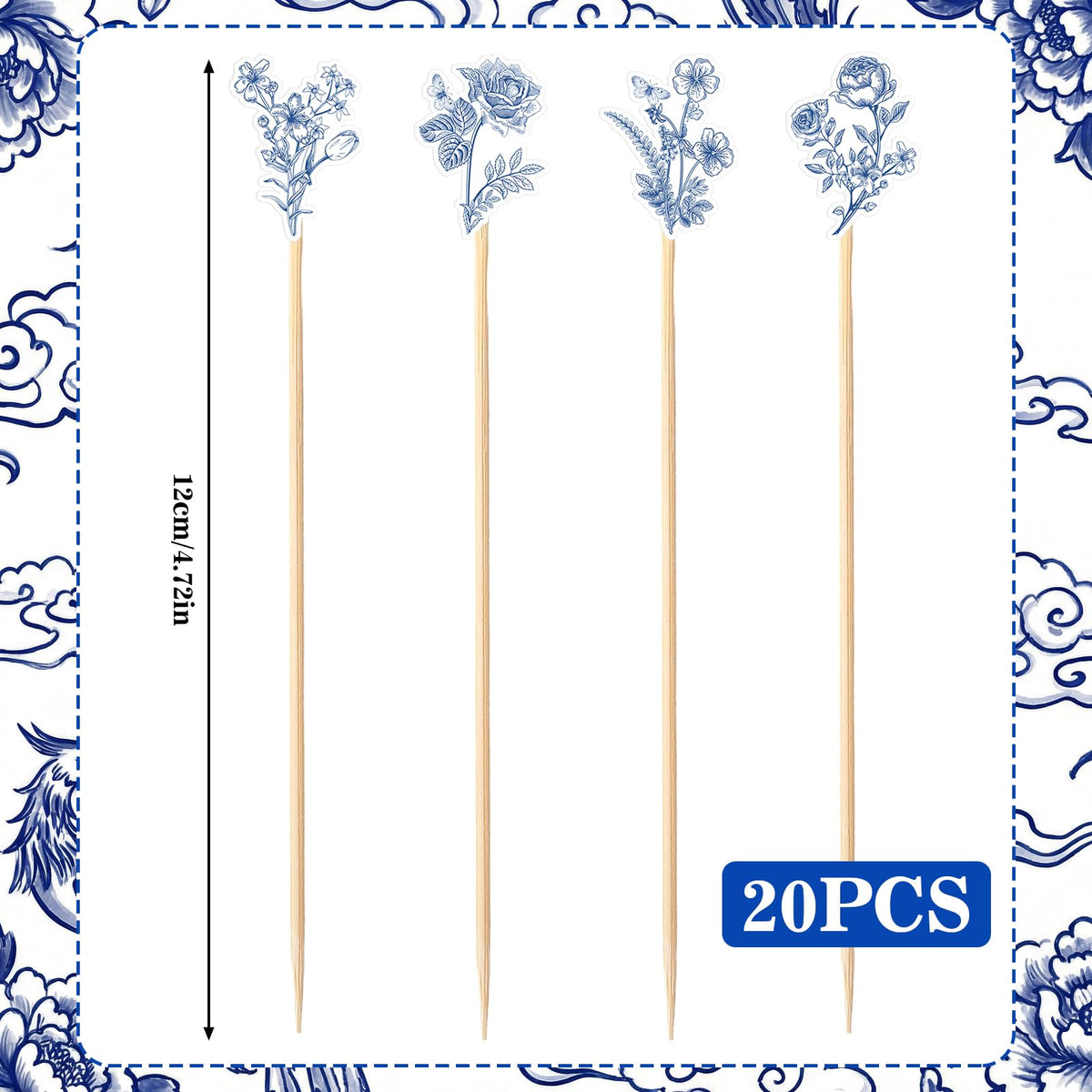 Bokon durable bamboo picks with floral toppers add vintage charm to hors d'oeuvres