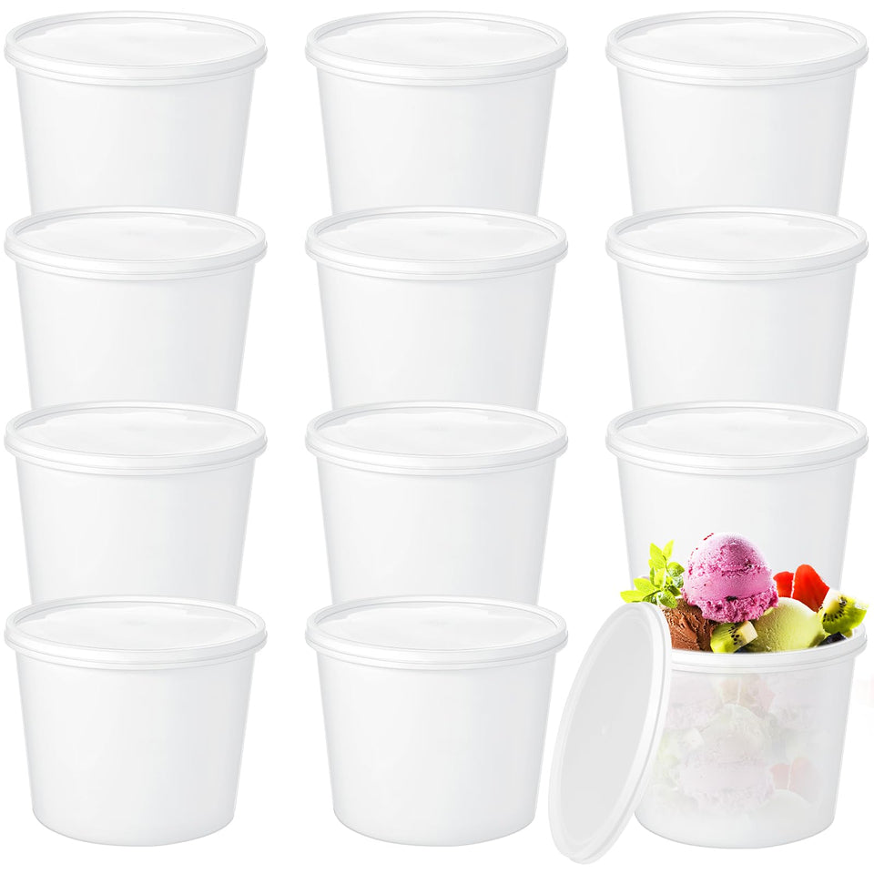 Bokon 12-pack ice cream buckets with lids show 135 oz capacity for party portions.