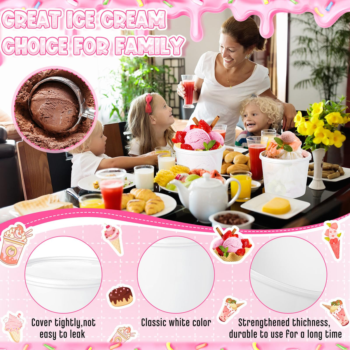Bokon tight-sealing lids keep ice cream fresh and prevent spills.