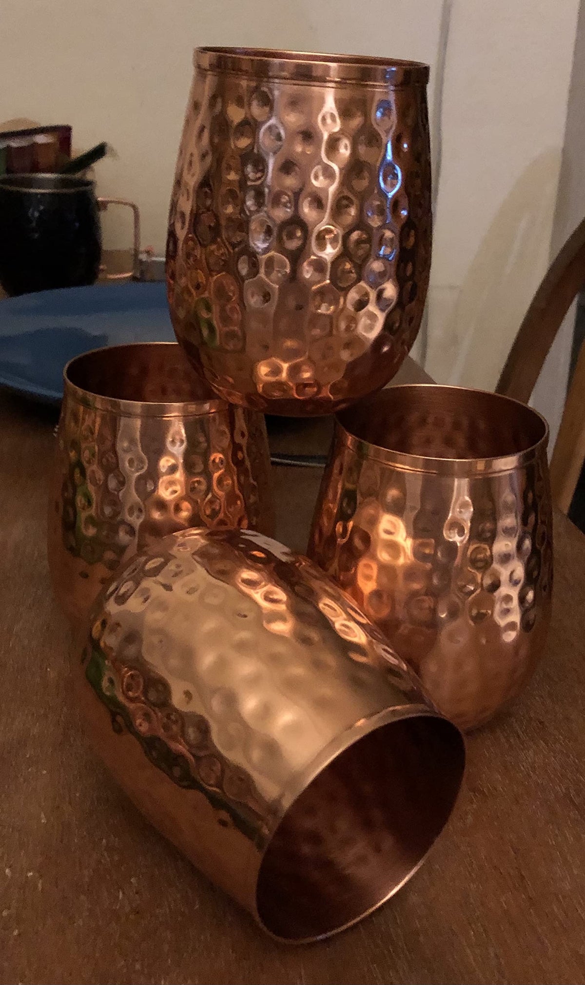 Durable hammered finish on Bold & Divine copper cups for everyday use.