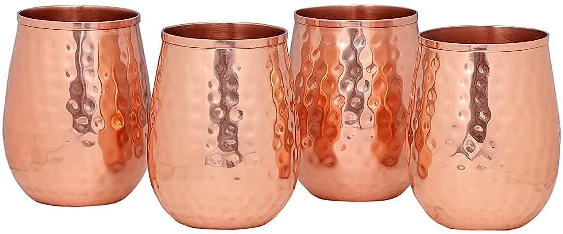 Bold & Divine stemless copper tumblers with 17 oz capacity for everyday drinks.