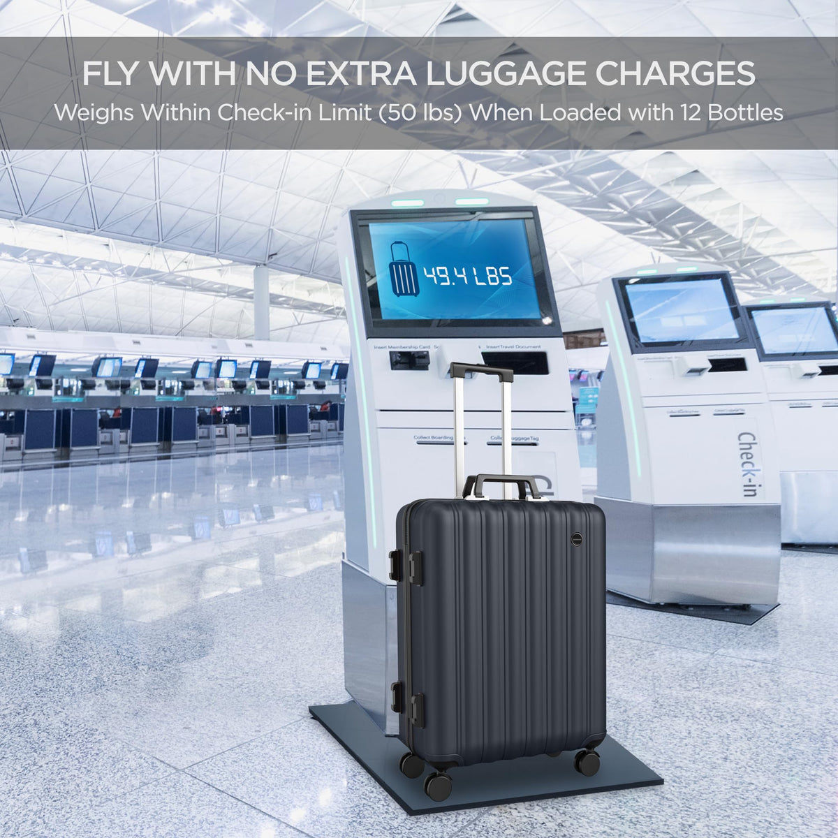 Boldworks suitcase fits standard checked-baggage guidelines for travel.