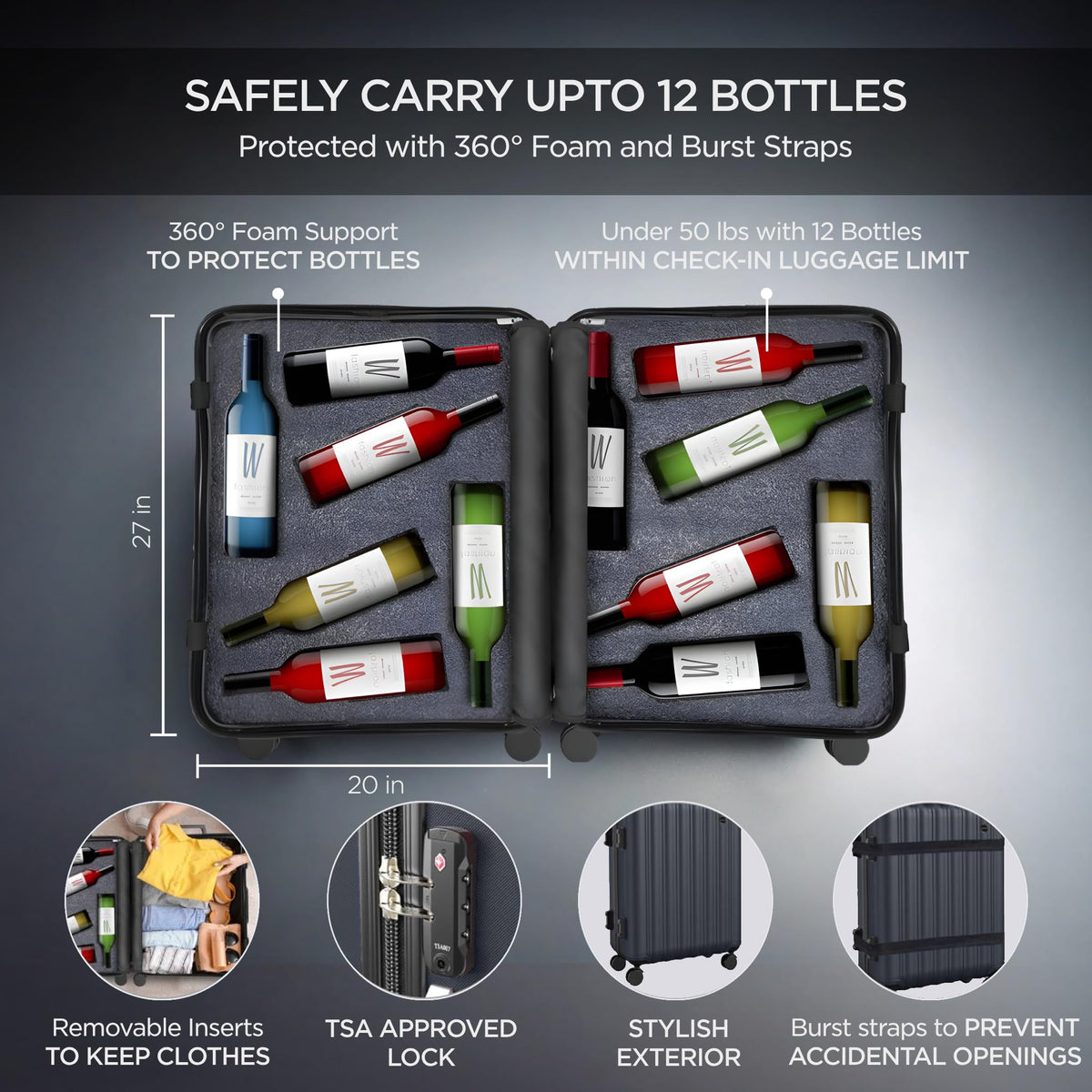 Boldworks foam inserts protect bottles during transport.