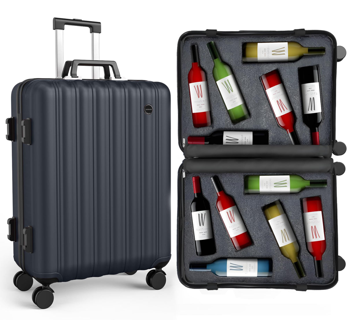 Boldworks wine suitcase with 12-bottle capacity for secure travel.