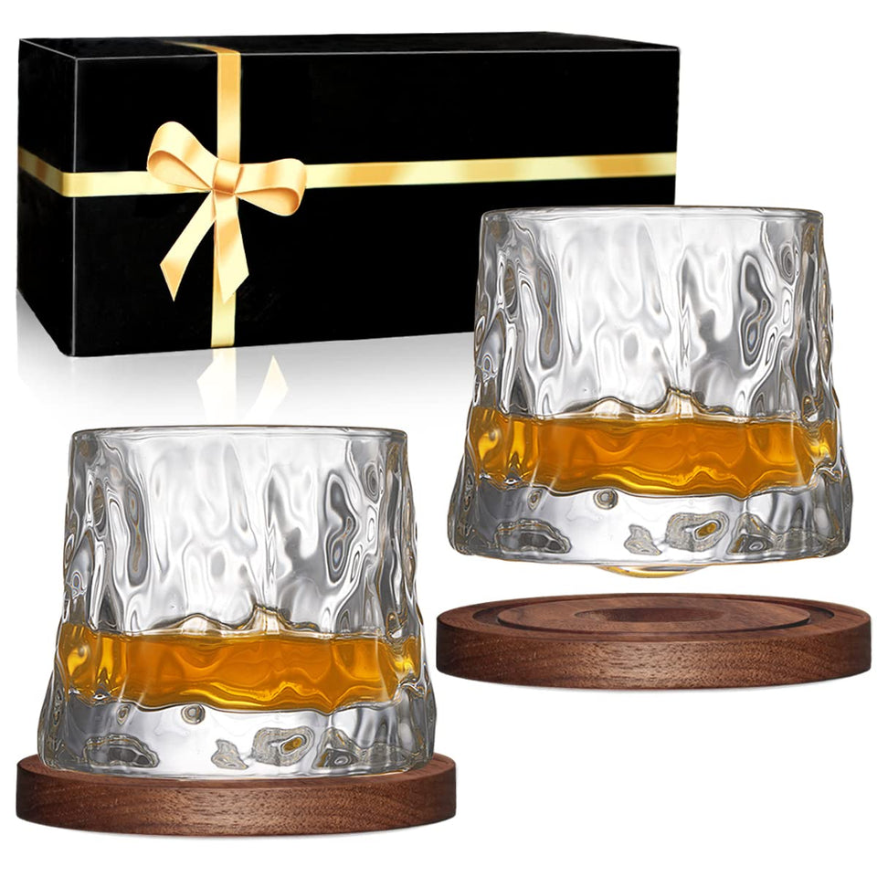 BOLESTA whiskey glasses with rotating base for stylish, interactive pours.