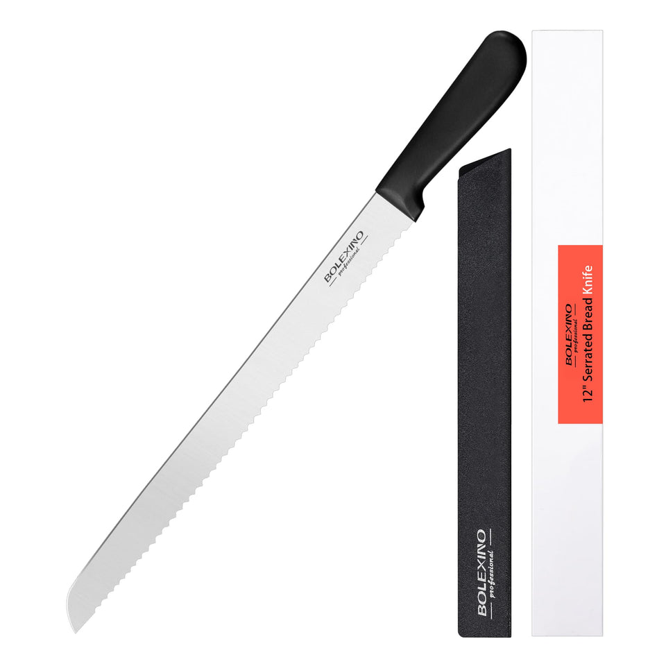 BOLEXINO 12-inch serrated bread knife for clean, crusty bread slicing