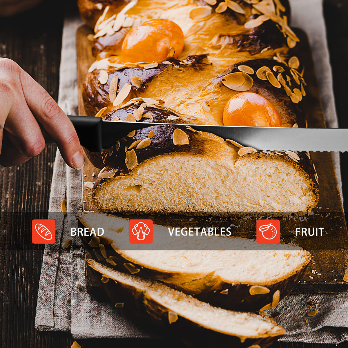 BOLEXINO bread knife compatible with bread slicers for precise cuts