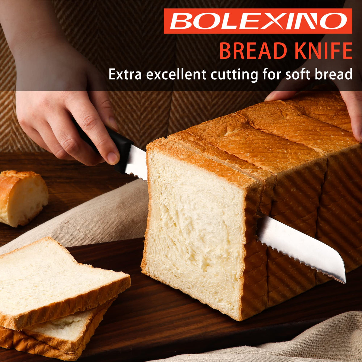 BOLEXINO ergonomic soft-handle bread knife with comfortable grip