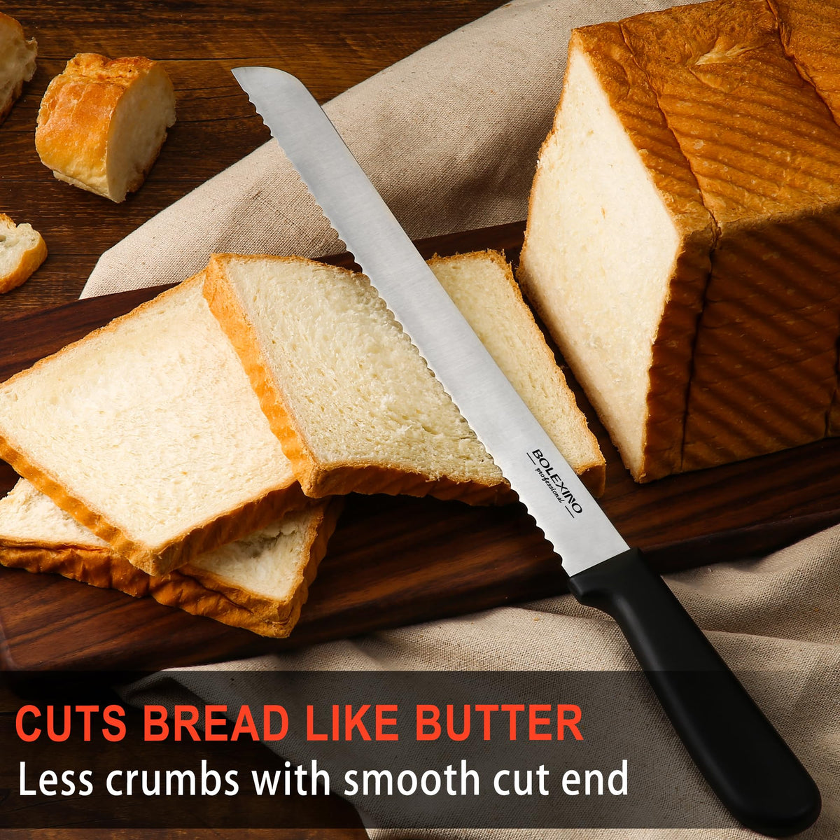 BOLEXINO slices bread with minimal crumbs for neat slices