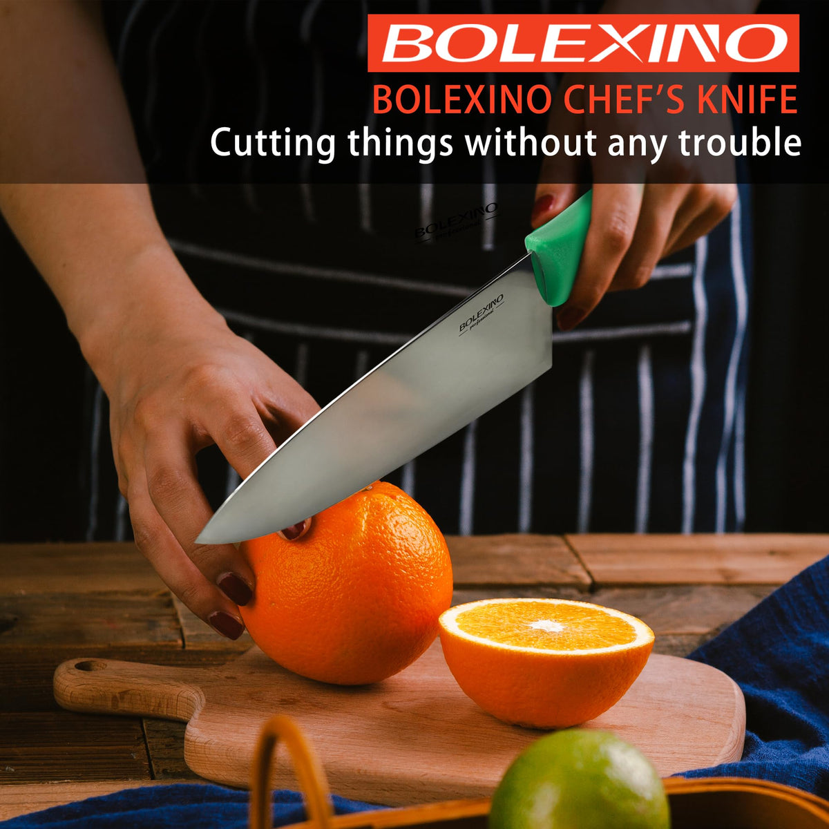 BOLEXINO SUS420J2 high-carbon blade delivers durable sharpness for everyday prep.