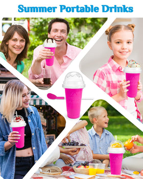 Bollove Slushie Cup shows juice, milk, and ice cream in one cup.