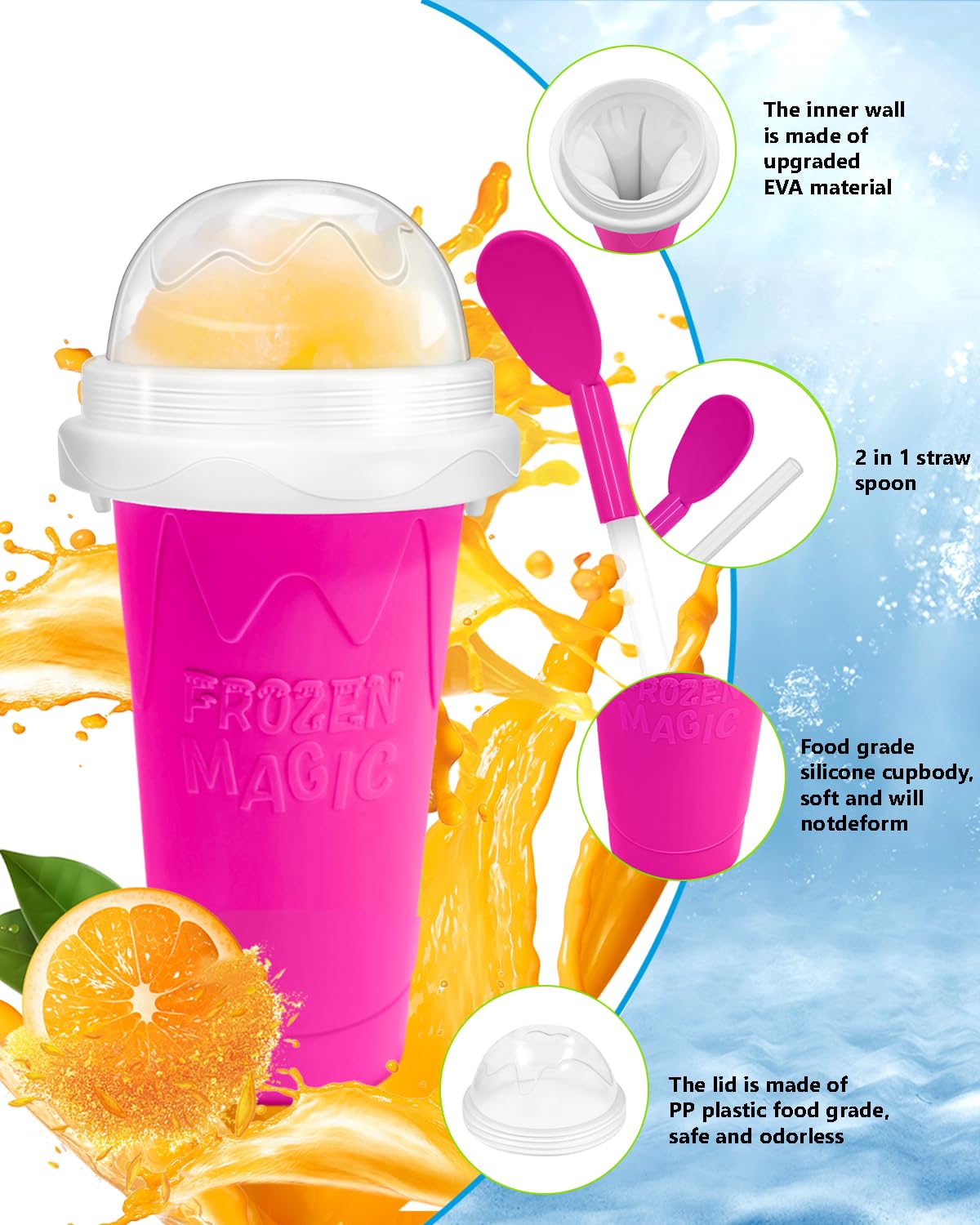 Bollove Slushie Cup EVA lining bag provides leak resistance and easy cleaning.