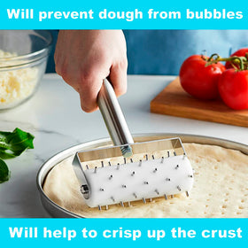 Boltcorrse pizza docker with heavy handle and pins promotes crispy crust.
