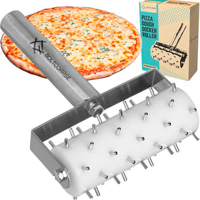 Boltcorrse professional pizza docker roller in stainless steel for even, bubble-free crust.