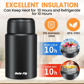 Bolu Fly 27oz insulated thermos keeps hot meals warm during commutes.