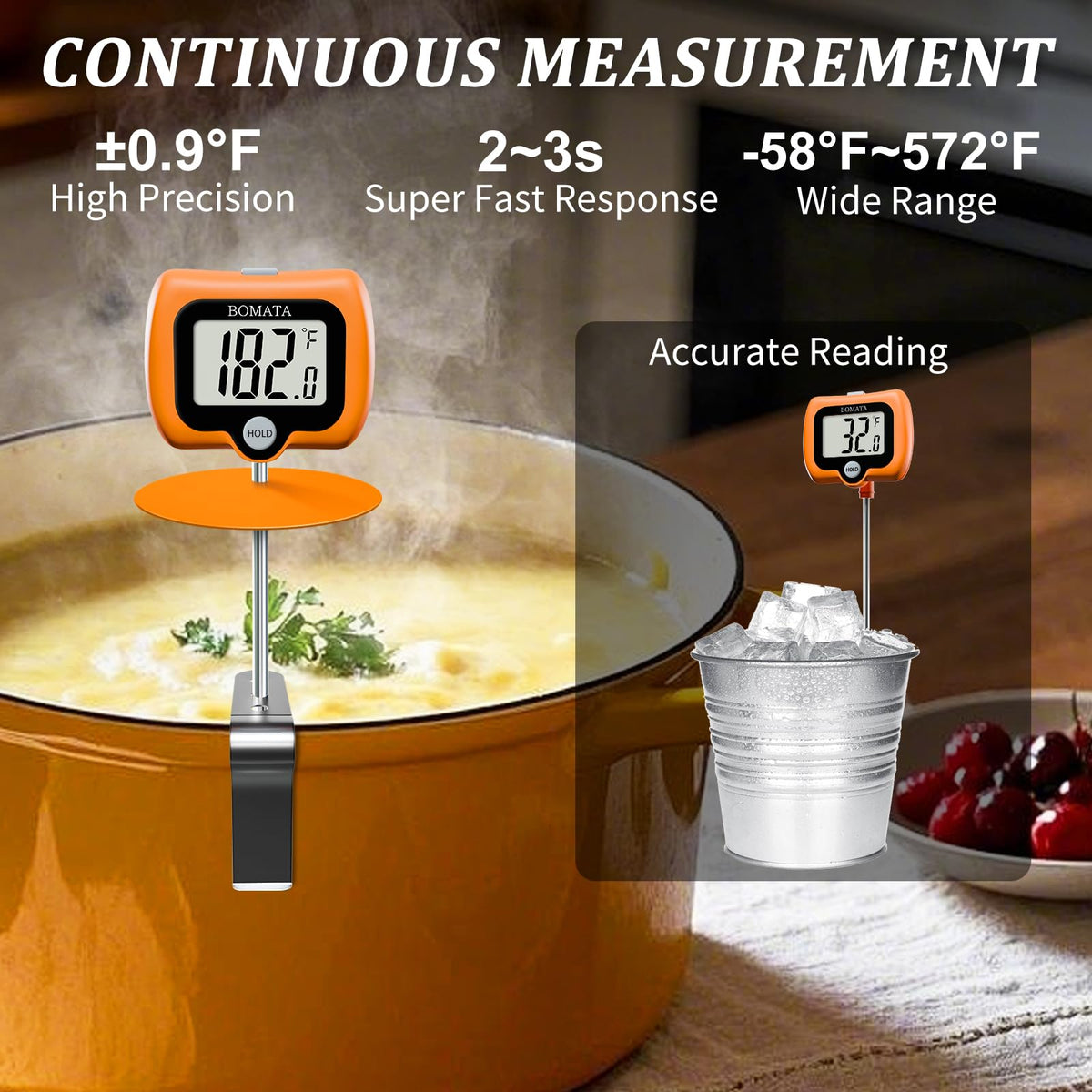 BOMATA 8-inch stainless steel probe delivers accurate frying temperatures