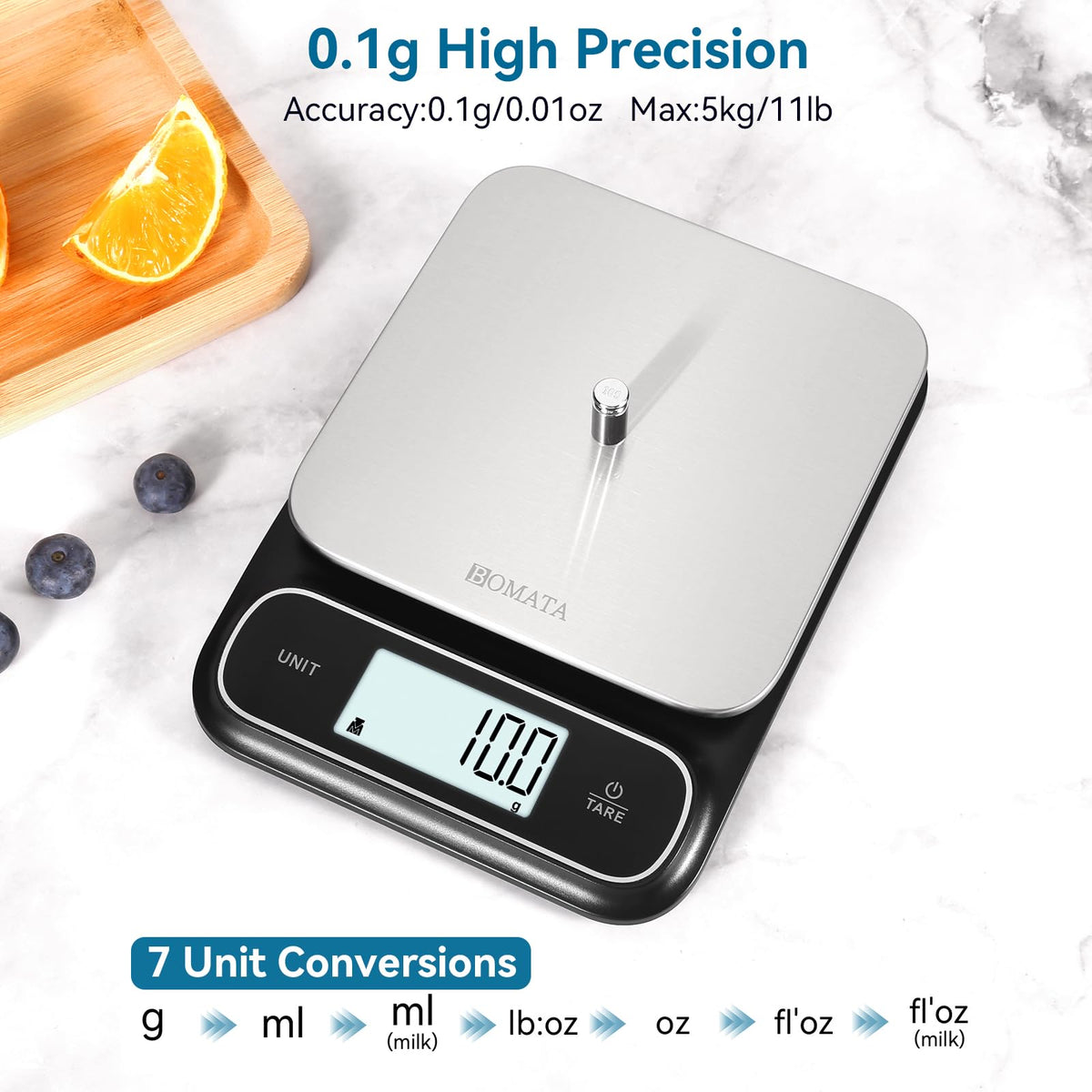 BOMATA scale with backlit display for easy reading in any light.