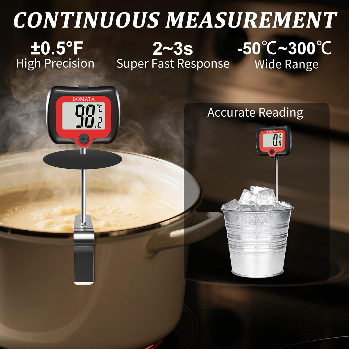 BOMATA deep frying thermometer with silicone cap protects components.