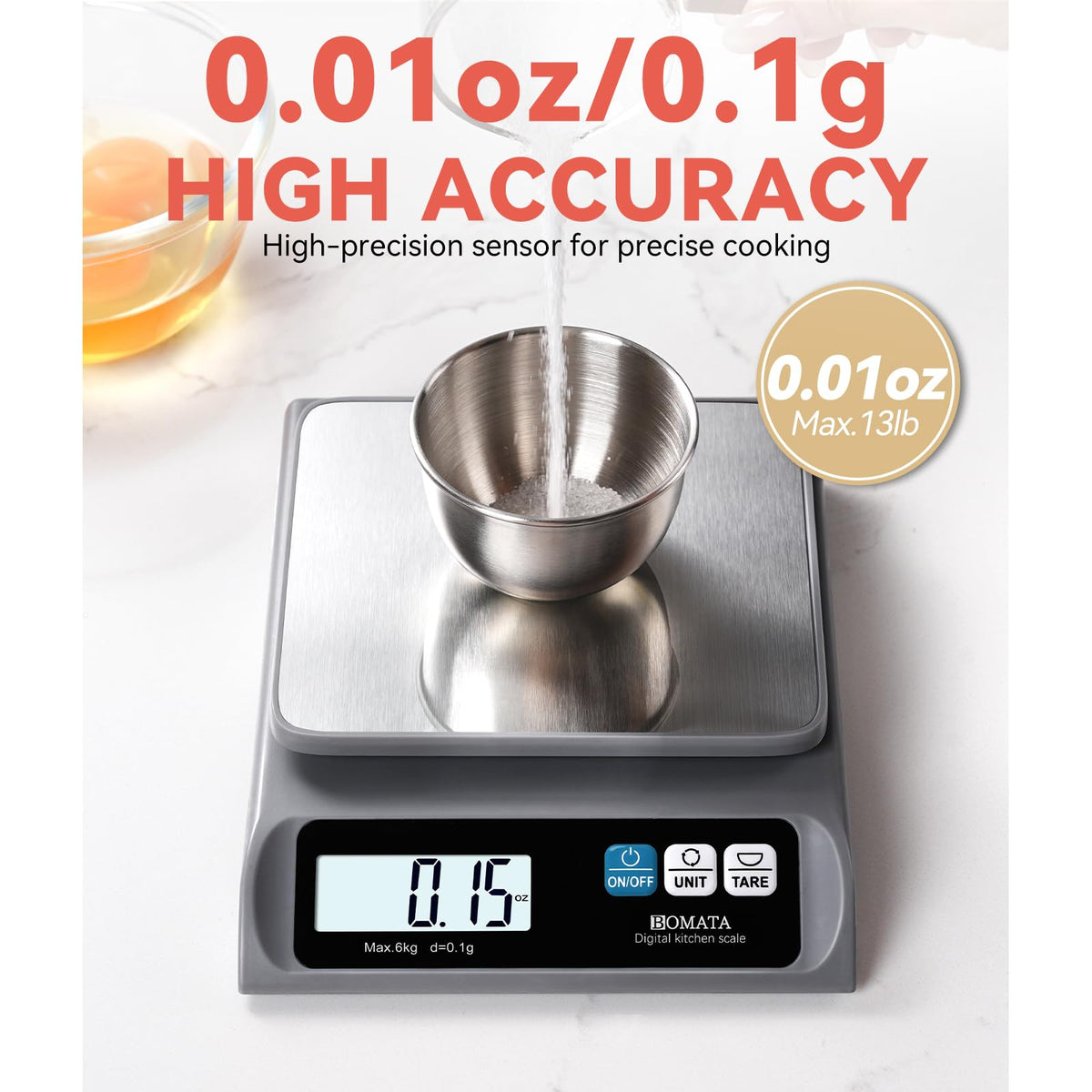 BOMATA kitchen scale with backlit LCD display for precise cooking