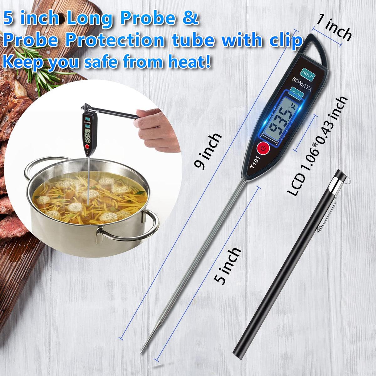 BOMATA instant-read thermometer display showing quick temperature read