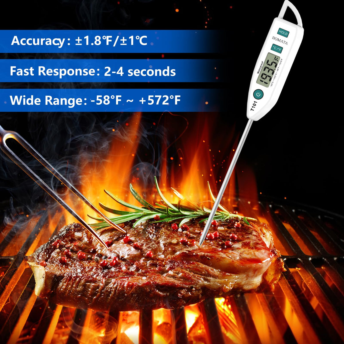 BOMATA thermometer probe in food for precise cooking readings