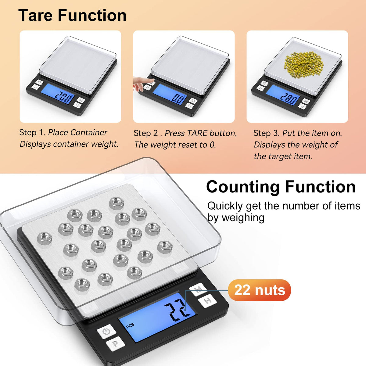 BOMATA Upgraded Small Scale two trays allow versatile weighing setups for various items.