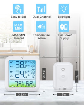 Bomivoi thermometer mounted on wall with keyhole slot for kitchen visibility.