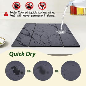 BOMOKS drying mat in use with bottles, cups, and dishes drying efficiently