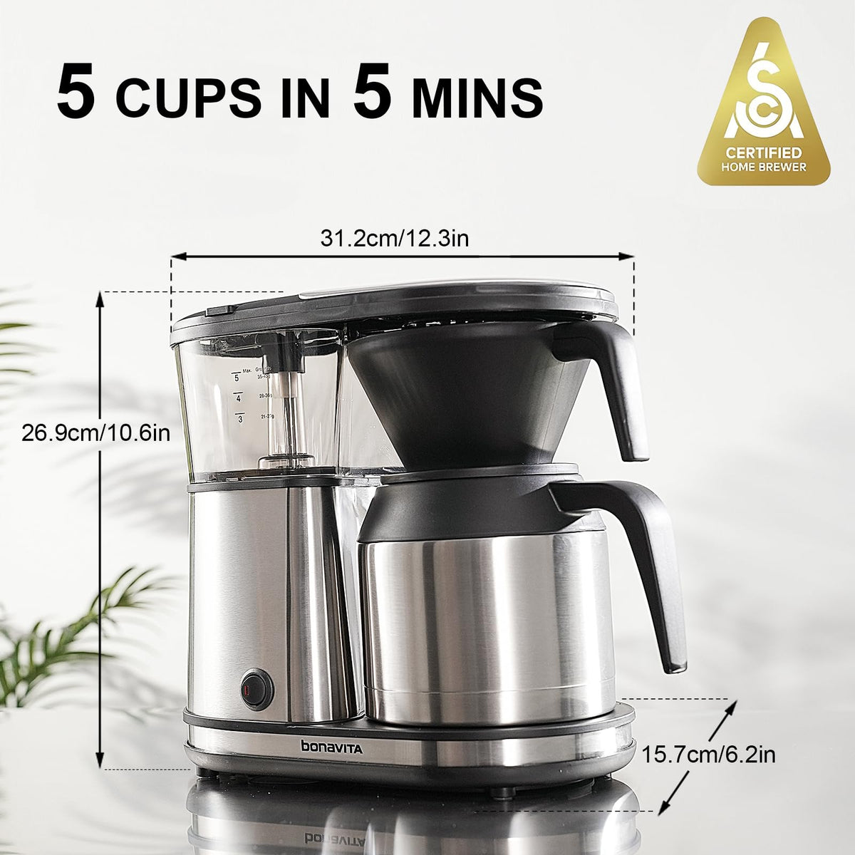 Bonavita BV1500TS top-angle view showing even saturation system for full flavor
