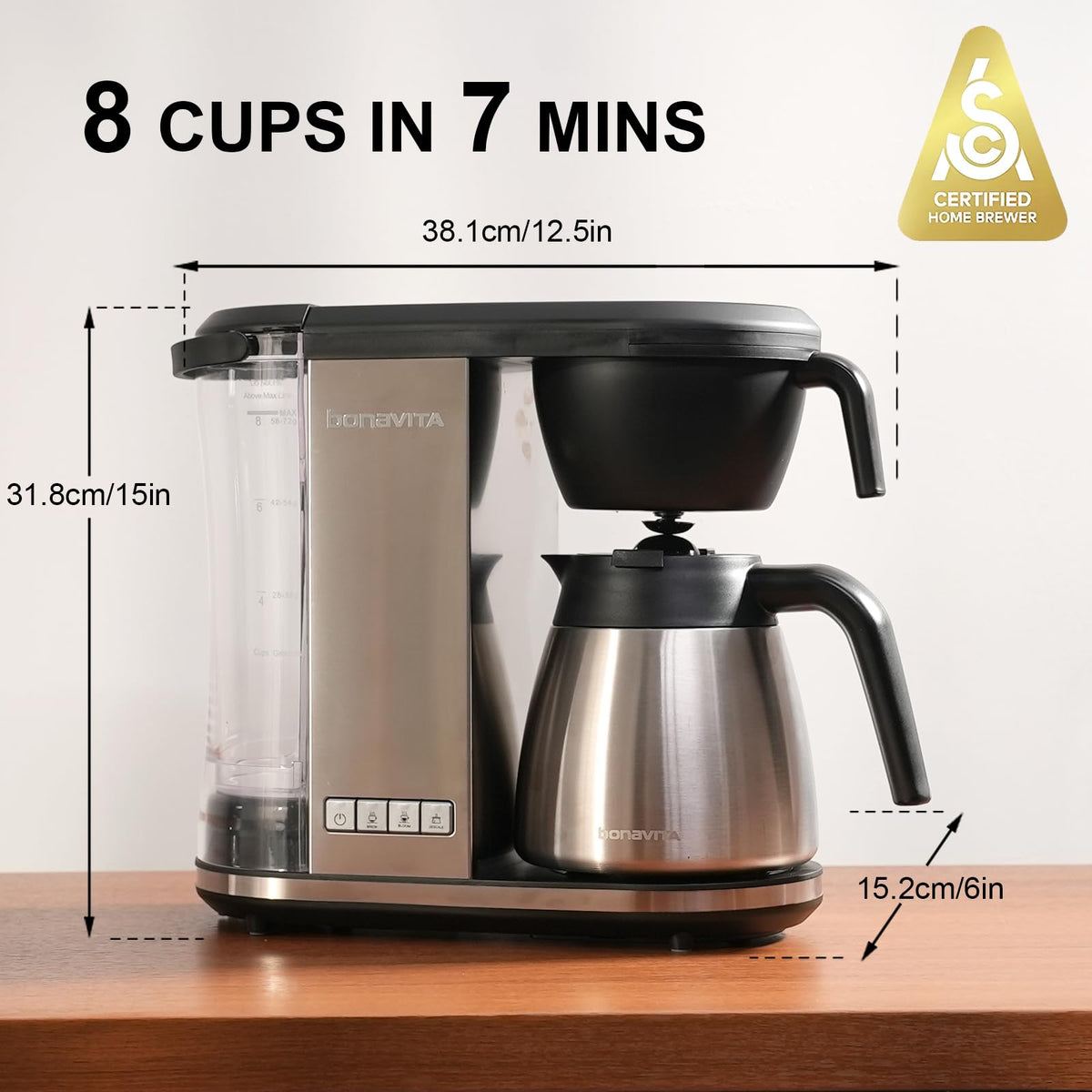 Bonavita Enthusiast thermal carafe preserves warmth for hours.