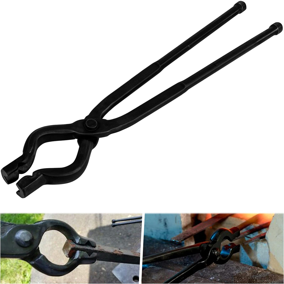Bonbo 17-inch V-Bit Bolt Tongs side view for strong forged grip.