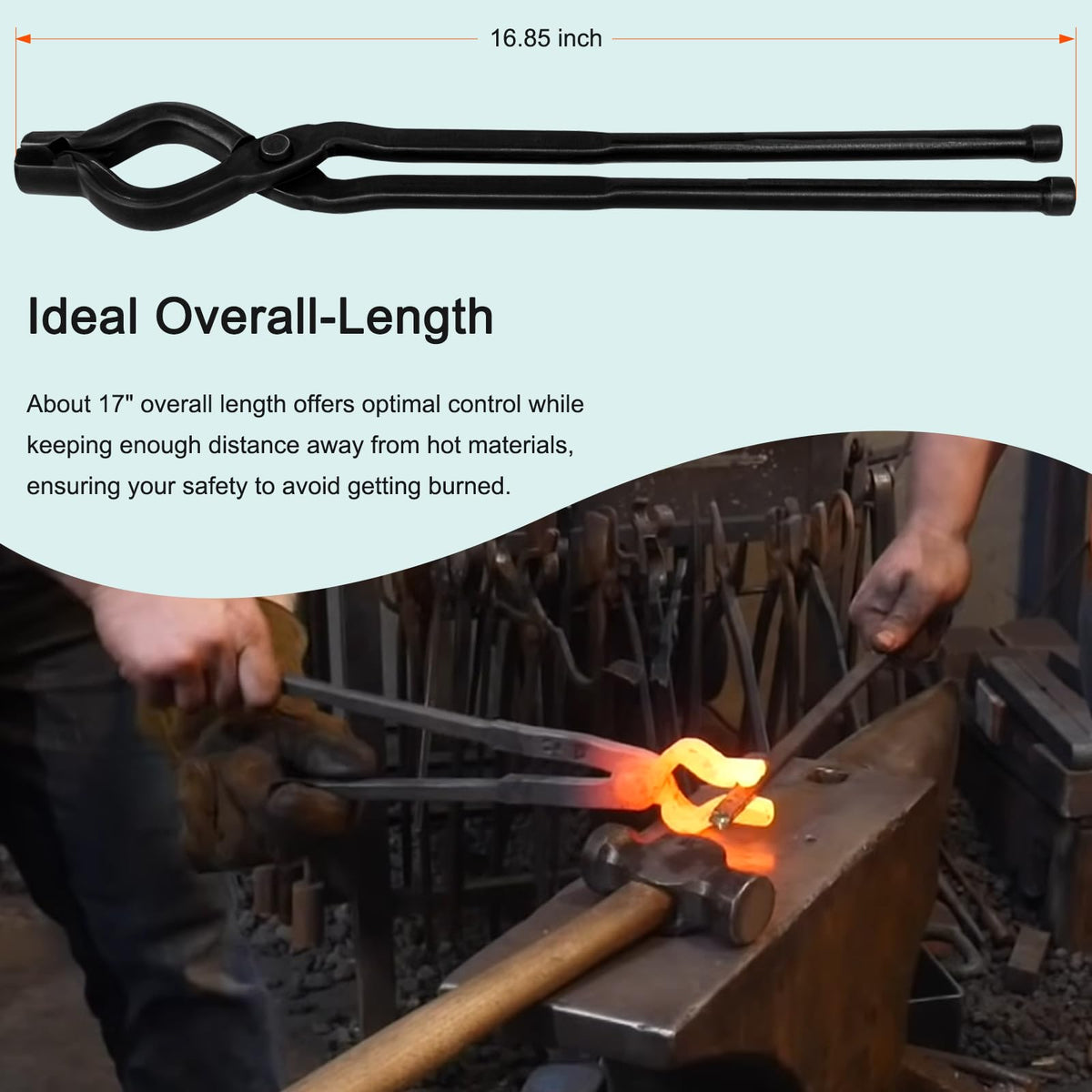 Bonbo Tongs with abrasion-resistant coating resist wear during heat forging.