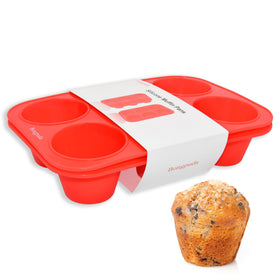 Bongpuda silicone large muffin pan top view highlights six-cup layout.