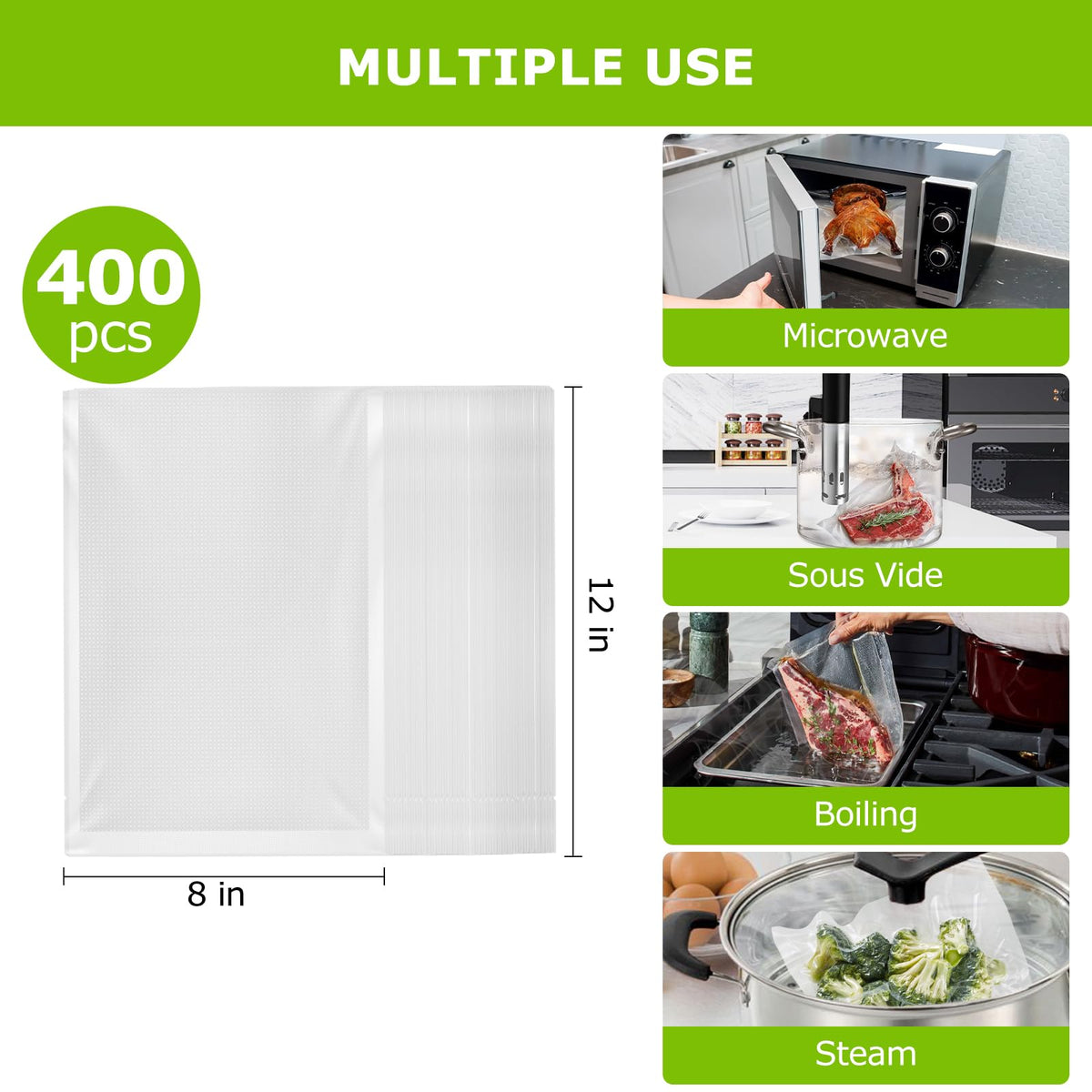 Bonsenkitchen 400 quart BPA-free bags emphasize safety and durability