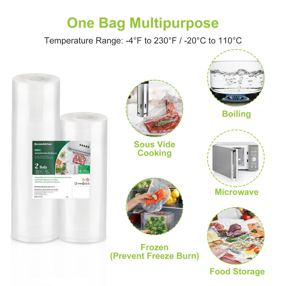 Bonsenkitchen commercial-grade bags with deeper air passages for strong seals.